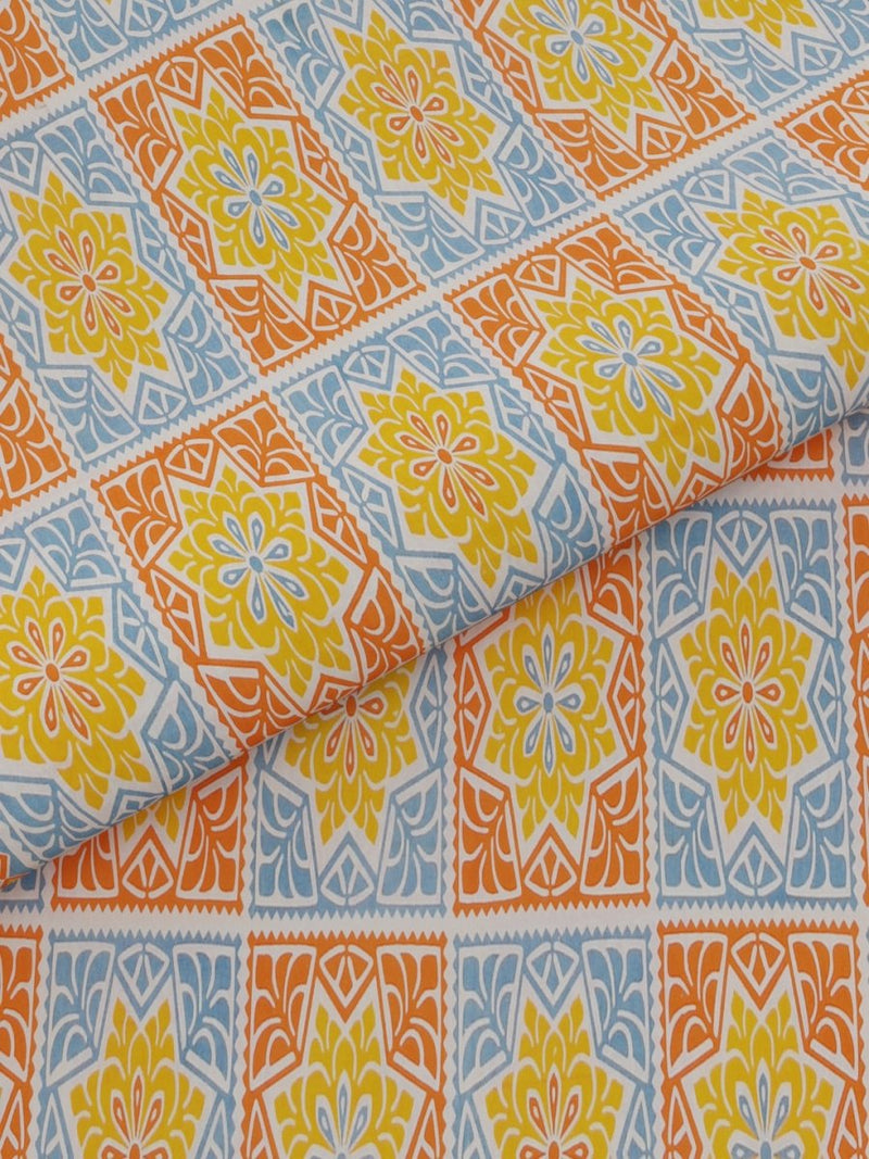 Jaipuri Print King Size 330 TC Pure Cotton Bedsheet with Pillow Covers- Orange | Verified Sustainable Bed Linens on Brown Living™