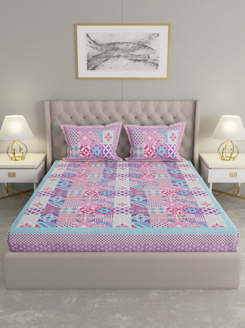 Jaipuri Print King Size 330 TC Pure Cotton Bedsheet with Pillow Covers- Pink | Verified Sustainable Bed Linens on Brown Living™