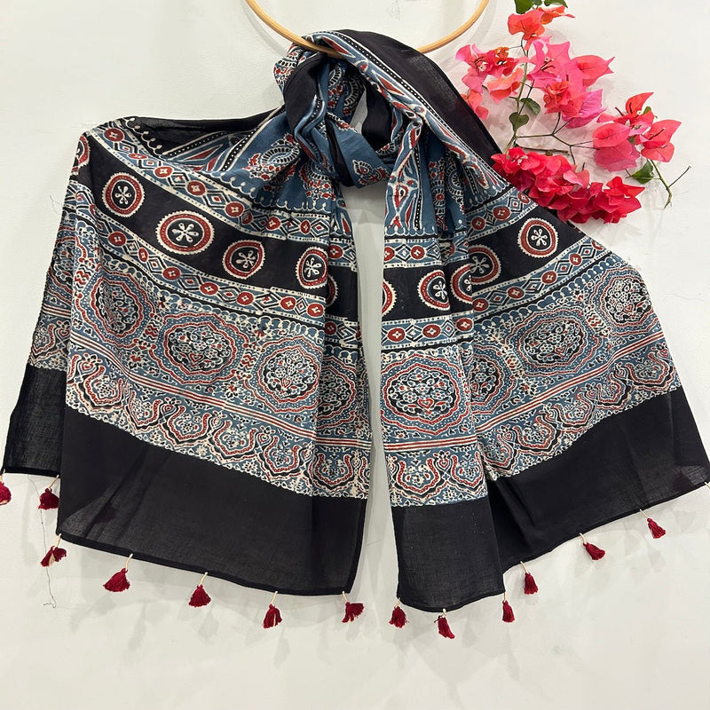 Jamna Ajrakh Mulmul Stole | Verified Sustainable Womens Dupatta on Brown Living™