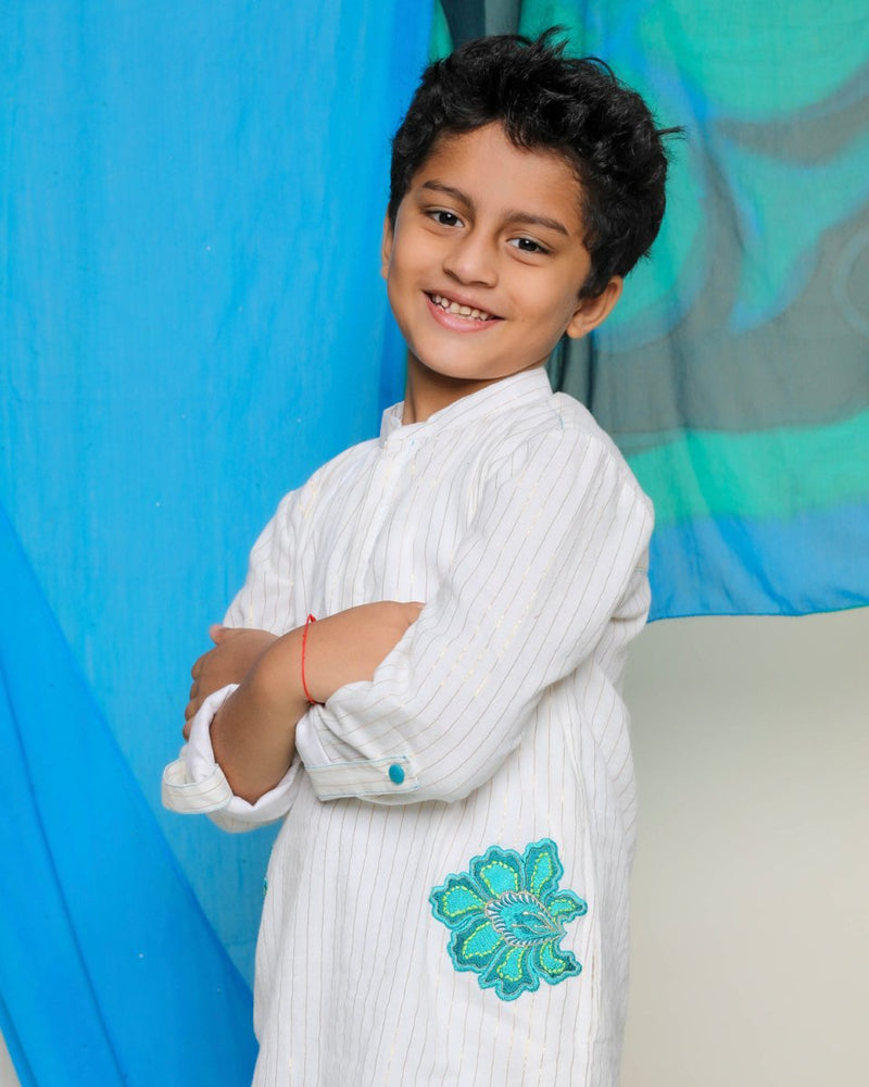 Buy Juui Embroidered Kurta | White | Shop Verified Sustainable Kids Ethnic Sets on Brown Living™