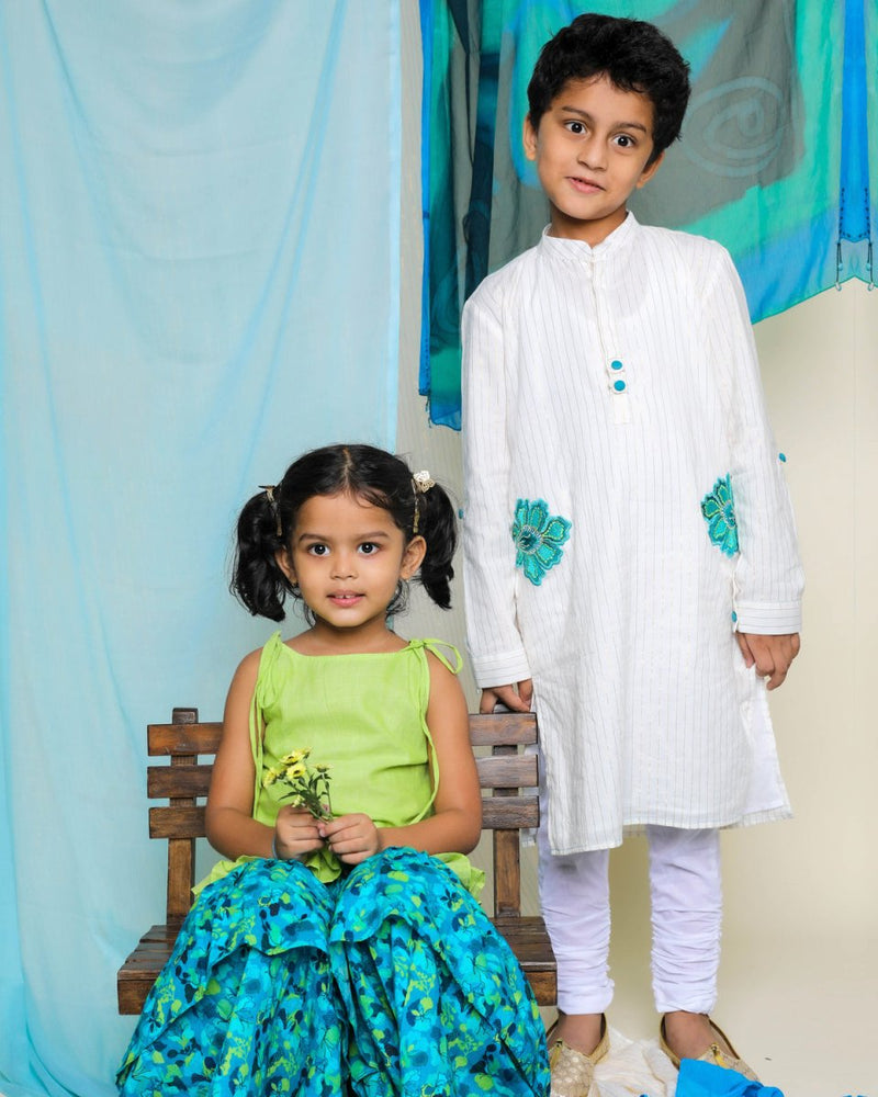 Buy Juui Embroidered Kurta | White | Shop Verified Sustainable Kids Ethnic Sets on Brown Living™