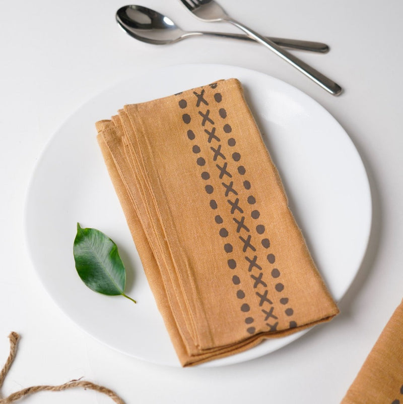 Buy Kaincha Napkins | Set of 2/4/6 | Block-print Hemp | Shop Verified Sustainable Table Linens on Brown Living™