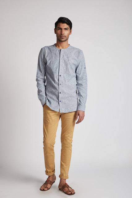 Buy Kaliedoscope Round Neck Shirt Blue Melange | Shop Verified Sustainable Mens Shirt on Brown Living™