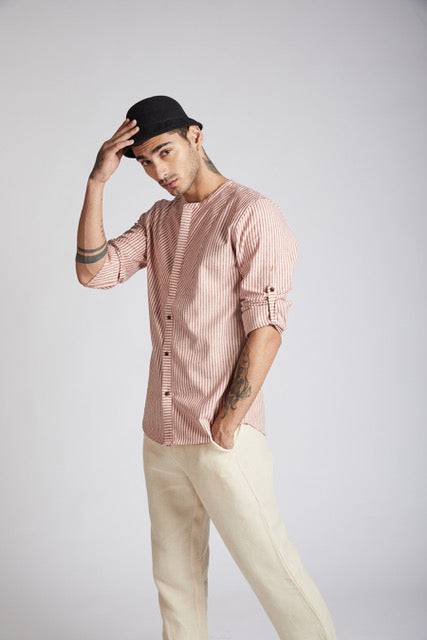 Buy Kaliedoscope Round Neck Shirt Broad Stripes | Shop Verified Sustainable Mens Shirt on Brown Living™