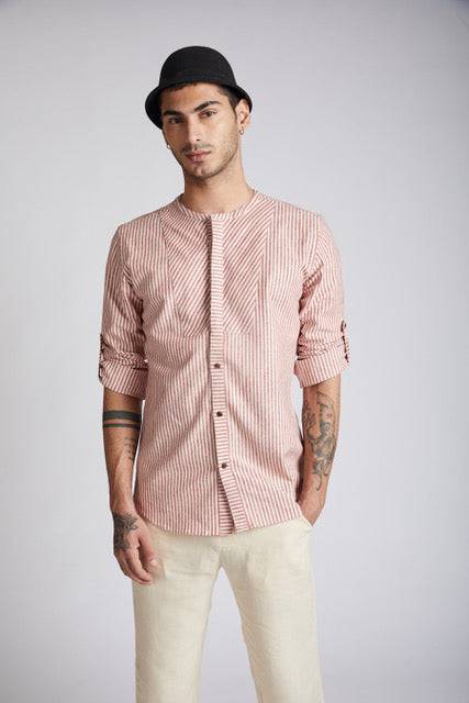 Buy Kaliedoscope Round Neck Shirt Broad Stripes | Shop Verified Sustainable Mens Shirt on Brown Living™