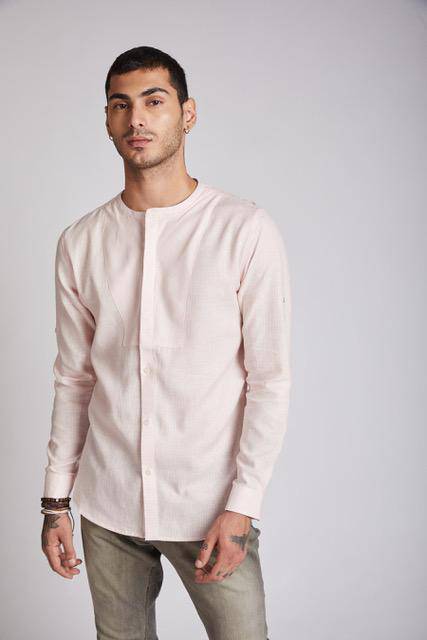 Buy Kaliedoscope Round Neck Shirt Peach Stripes | Shop Verified Sustainable Mens Shirt on Brown Living™