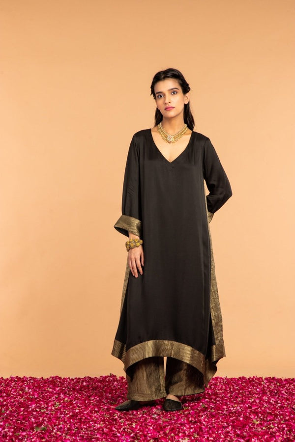 Buy Kamal Asymmetrical Modal Satin Tunic | Shop Verified Sustainable Womens Kurta on Brown Living™