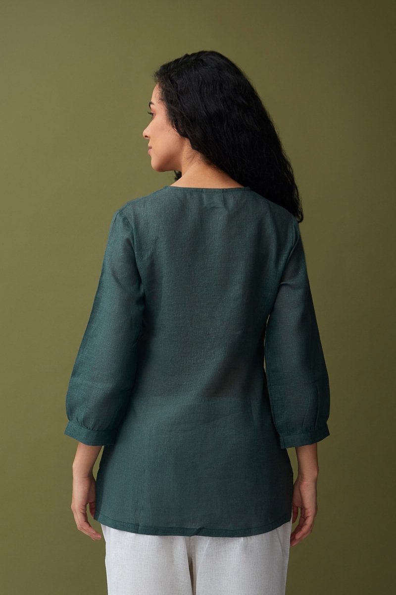 Karigiri Olive Linen Tunic | Verified Sustainable Womens Top on Brown Living™