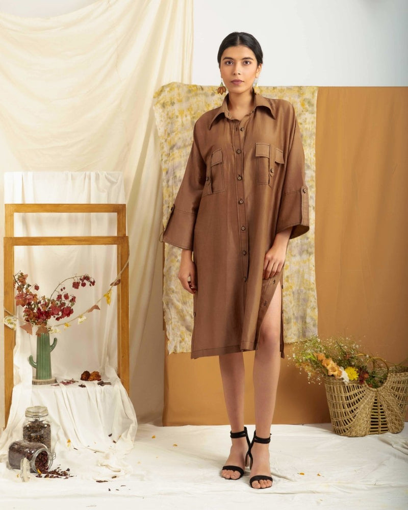 Buy Kattha Brown Shirt | Shop Verified Sustainable Womens Shirt on Brown Living™