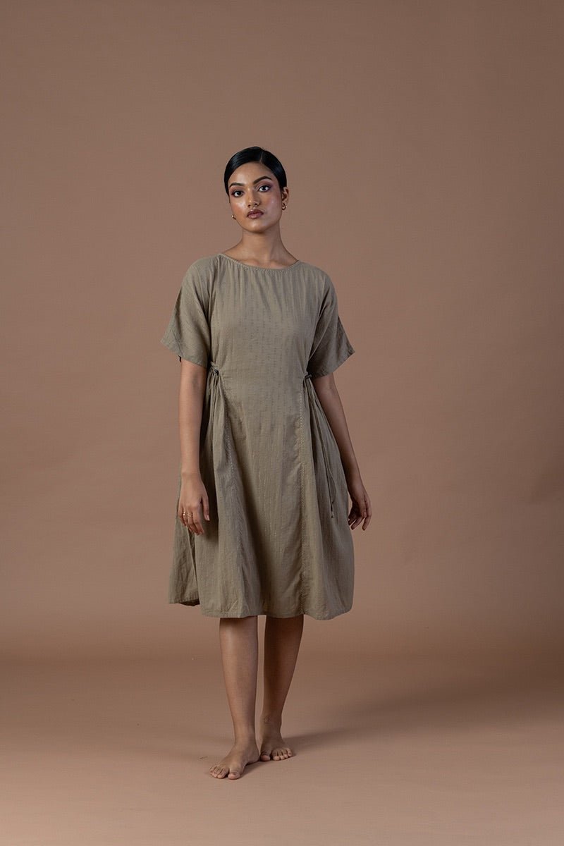 Khaki Organic Cotton Ruched Dress | Verified Sustainable Womens Dress on Brown Living™