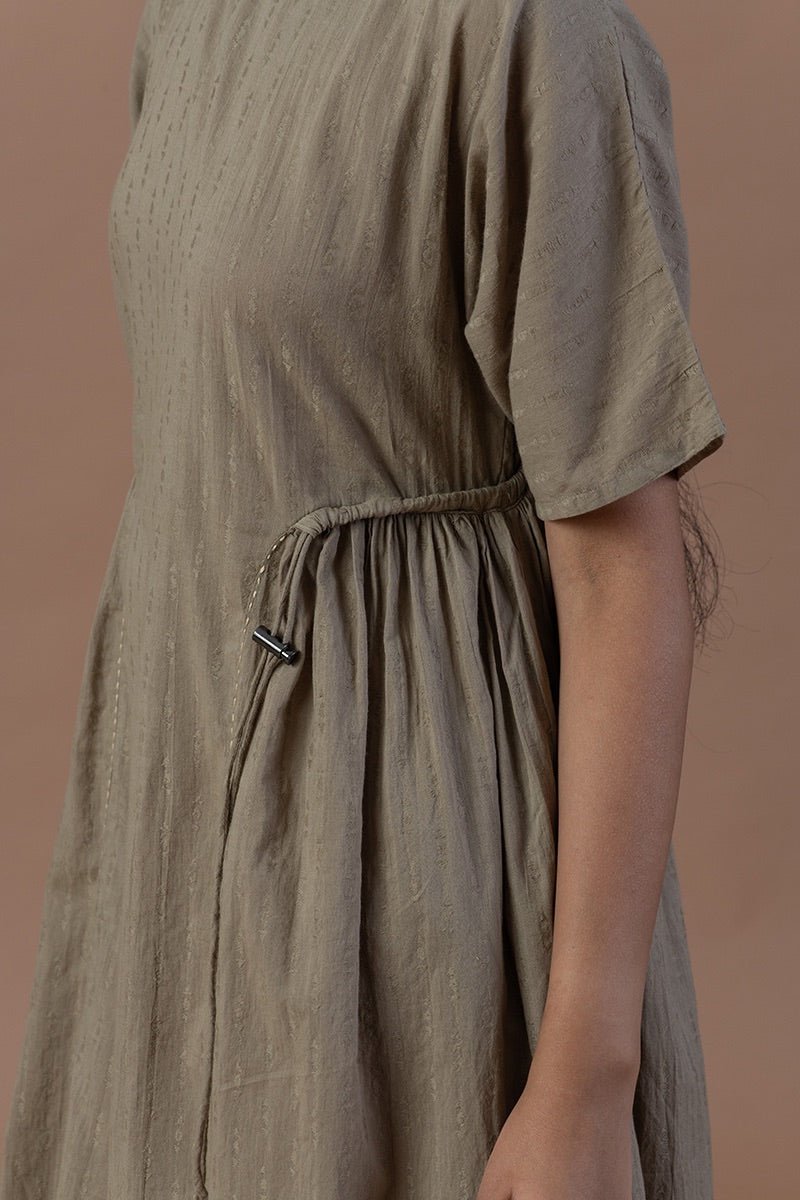 Khaki Organic Cotton Ruched Dress | Verified Sustainable Womens Dress on Brown Living™