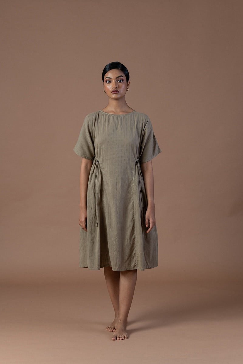 Khaki Organic Cotton Ruched Dress | Verified Sustainable Womens Dress on Brown Living™