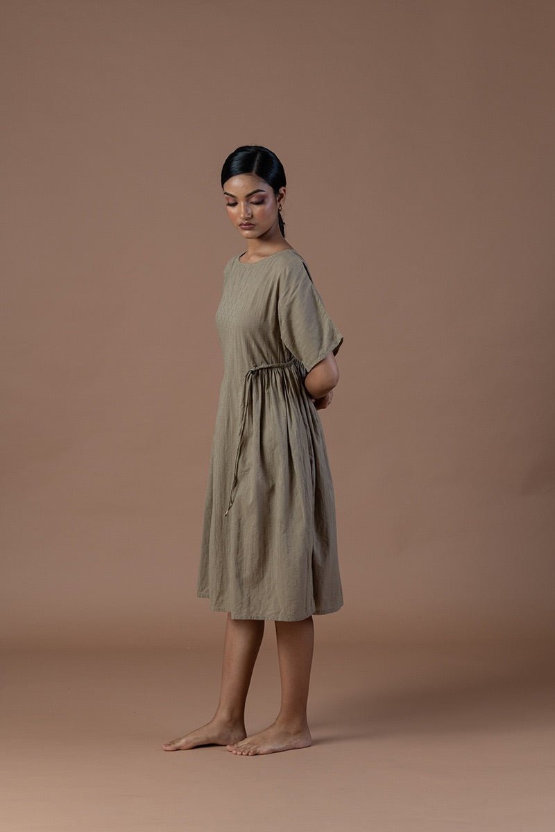 Khaki Organic Cotton Ruched Dress | Verified Sustainable Womens Dress on Brown Living™