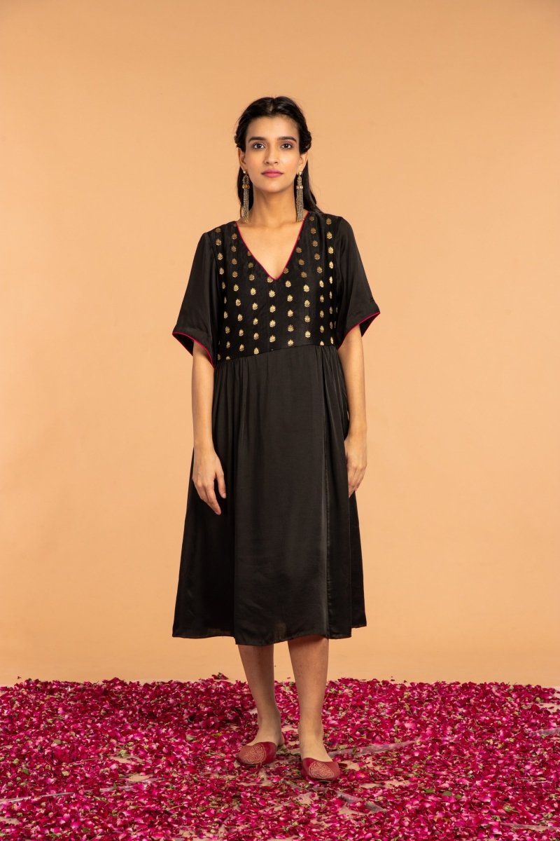 Buy Khushi Side Gather Booti Mashru Dress | Shop Verified Sustainable Products on Brown Living