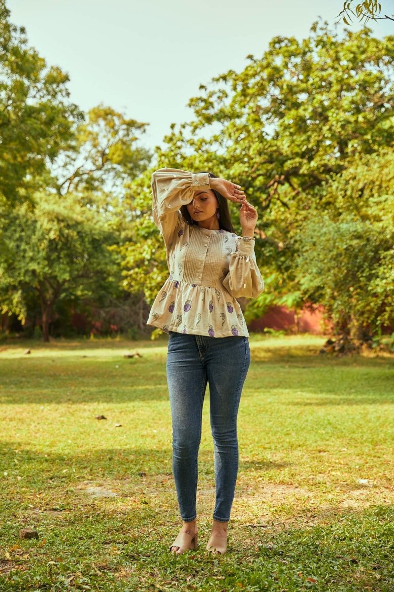 Buy Lavendar Leaflet Blouse | Handloom Cotton Top | Shop Verified Sustainable Womens Top on Brown Living™