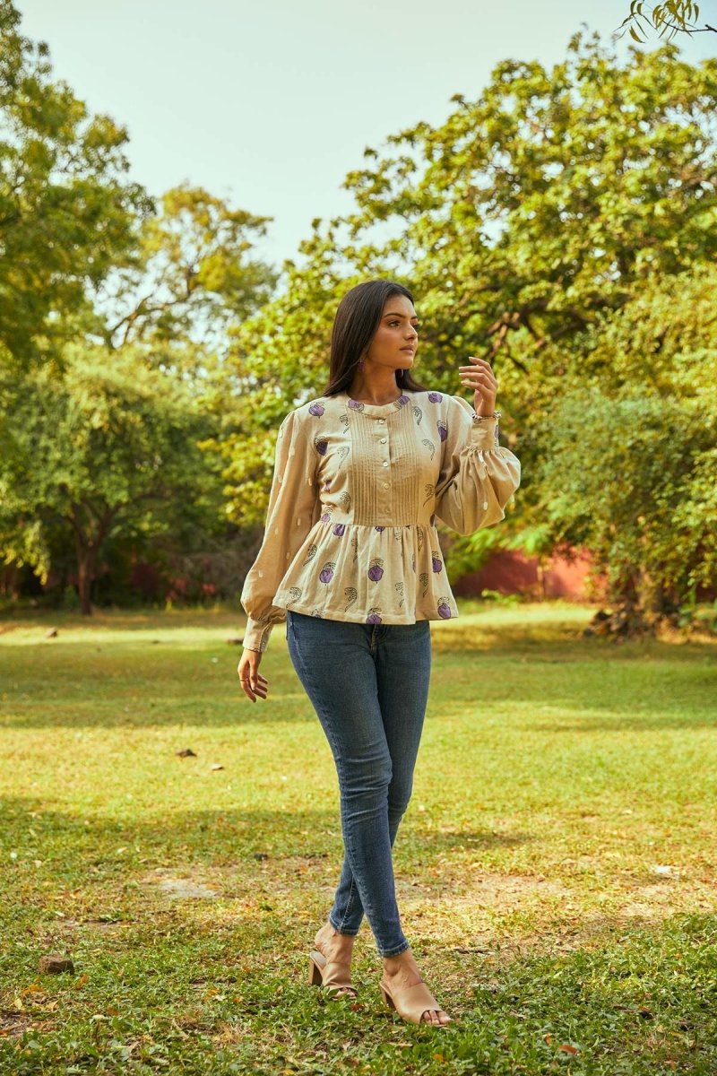 Buy Lavendar Leaflet Blouse | Handloom Cotton Top | Shop Verified Sustainable Womens Top on Brown Living™