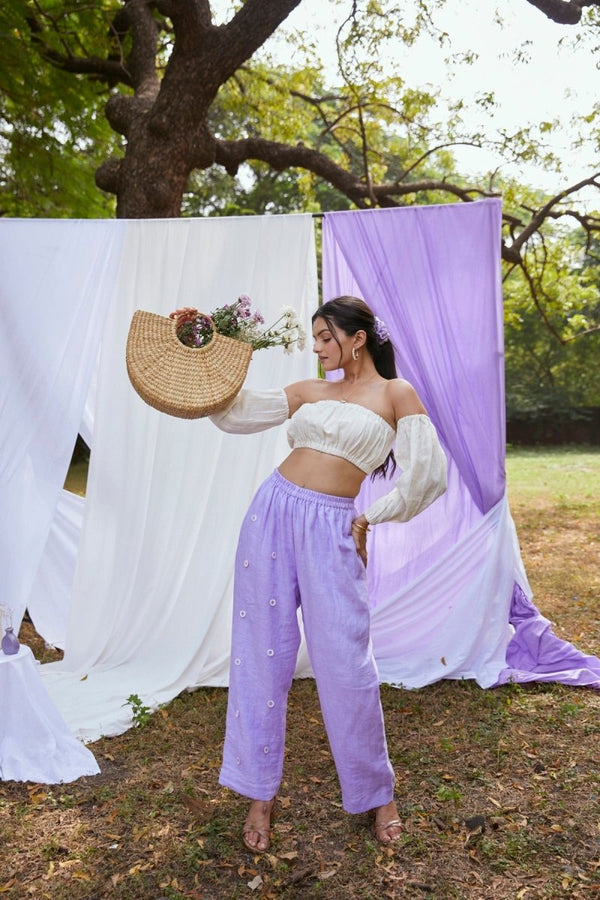 Buy Lavender Ash Linen Trousers | Shop Verified Sustainable Womens Trousers on Brown Living™