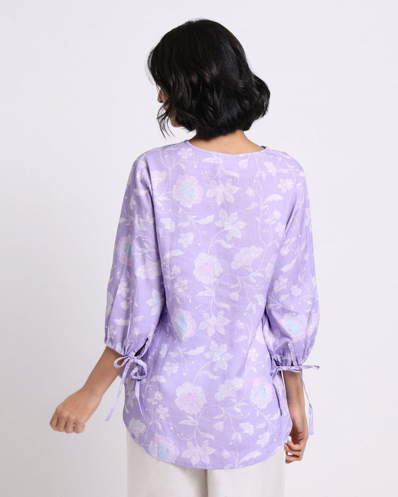 Buy Lavender Bloom Print Linen Blouse | Shop Verified Sustainable Products on Brown Living