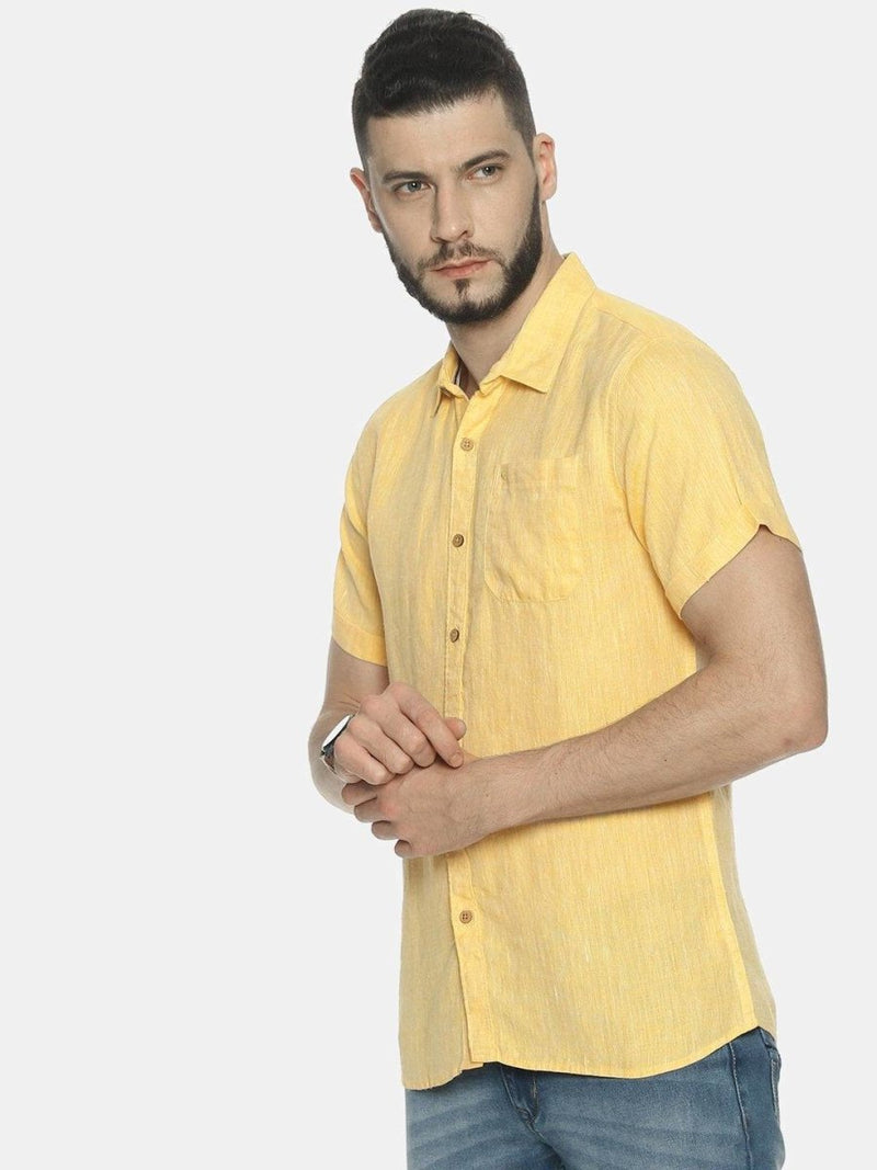 Buy Lemon Yellow Colour Slim Fit Hemp Casual Shirt | Shop Verified Sustainable Mens Shirt on Brown Living™