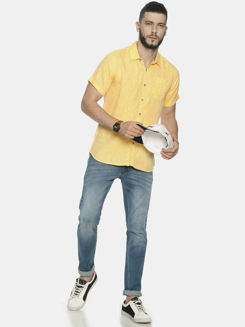 Buy Lemon Yellow Colour Slim Fit Hemp Casual Shirt | Shop Verified Sustainable Mens Shirt on Brown Living™