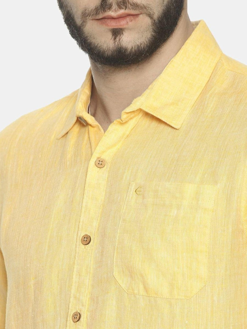 Buy Lemon Yellow Colour Slim Fit Hemp Casual Shirt | Shop Verified Sustainable Mens Shirt on Brown Living™