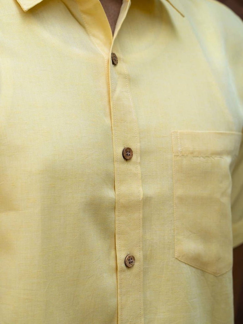 Buy Lemon Yellow Half Sleeve Shirt in TENCEL™ Lyocell Linen | Shop Verified Sustainable Mens Shirt on Brown Living™