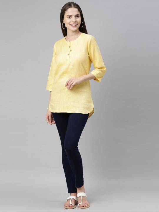 Buy Lemon Yellow Solid High Low Casual Top | Shop Verified Sustainable Womens Top on Brown Living™