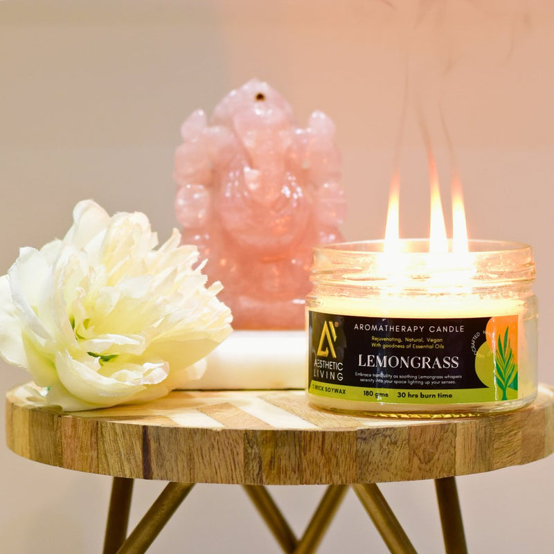 Buy Lemongrass 3 Wick Soy Wax Candle I 30 hr burn, 180 gms | Shop Verified Sustainable Candles & Fragrances on Brown Living™