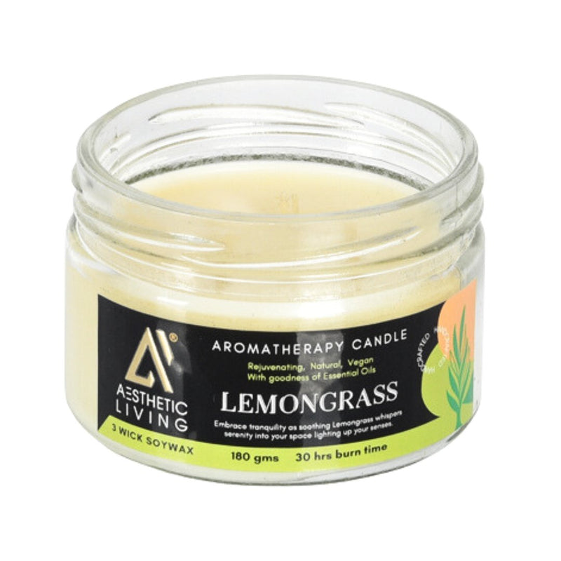 Buy Lemongrass 3 Wick Soy Wax Candle I 30 hr burn, 180 gms | Shop Verified Sustainable Candles & Fragrances on Brown Living™