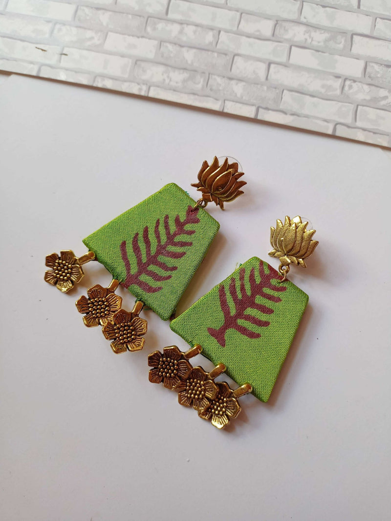 Light Green Leaf Pattern Golden Charm Earrings | Verified Sustainable Womens earrings on Brown Living™