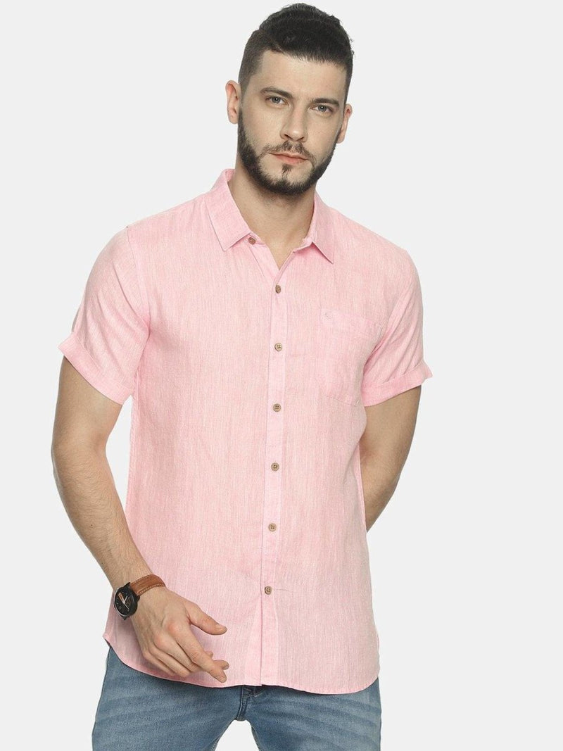 Buy Light Pink Colour Slim Fit Hemp Casual Shirt | Shop Verified Sustainable Mens Shirt on Brown Living™