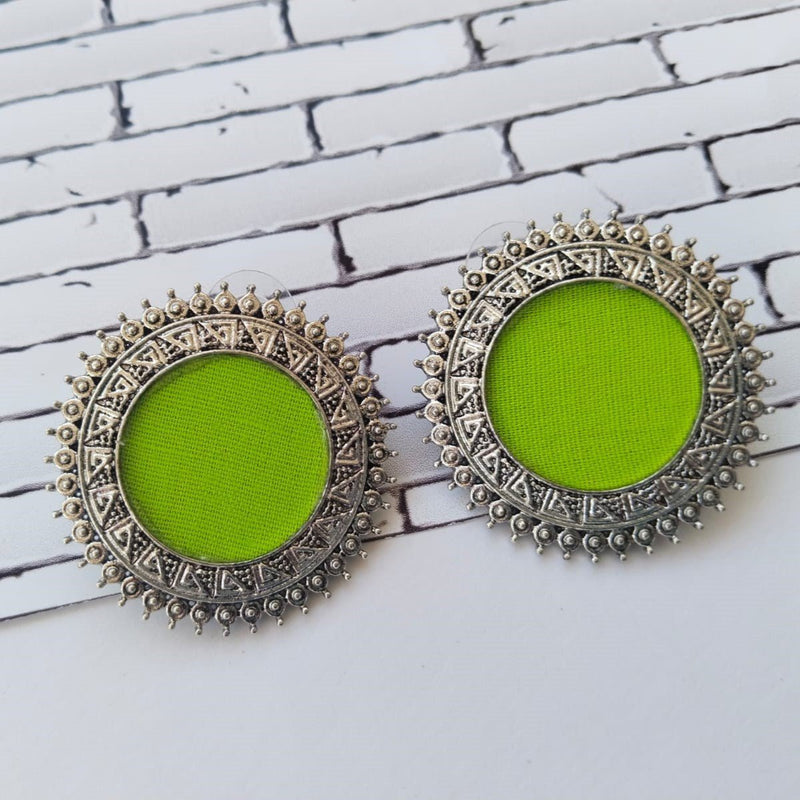 Buy Lime Green and Silver Small Studs Earrings for Women | Shop Verified Sustainable Womens earrings on Brown Living™