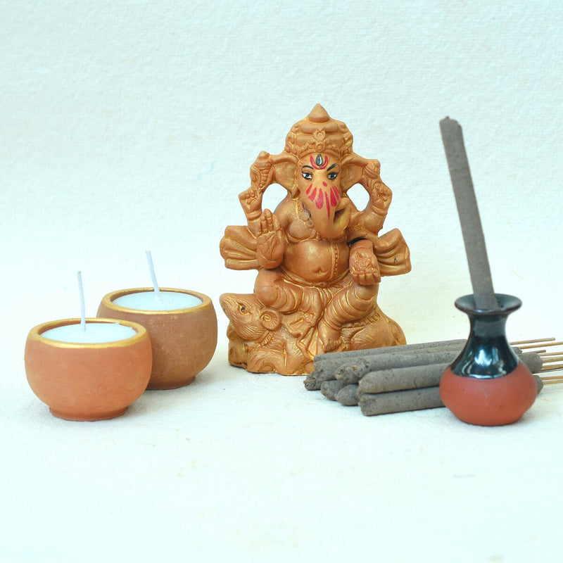 Buy Little Ganesh Gift Pack 4 (Combo Pack Puja Idol Kit) | Shop Verified Sustainable Religious Items on Brown Living™