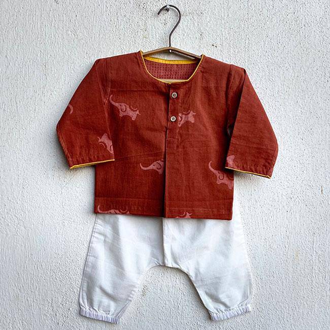 Buy Madder Kurta with White Pants | Shop Verified Sustainable Kids Daywear Sets on Brown Living™