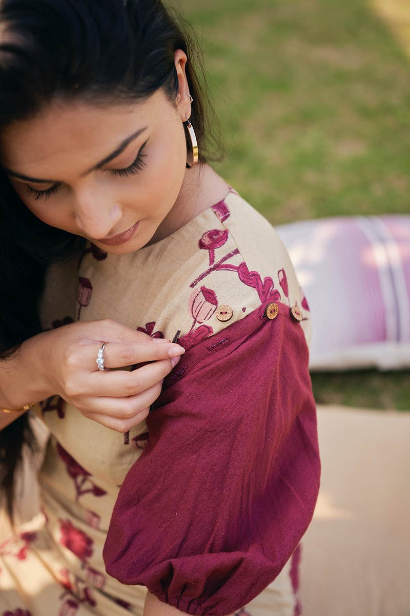 Meadow Pod Detachable Long Handloom Cotton Dress | Verified Sustainable Womens Dress on Brown Living™