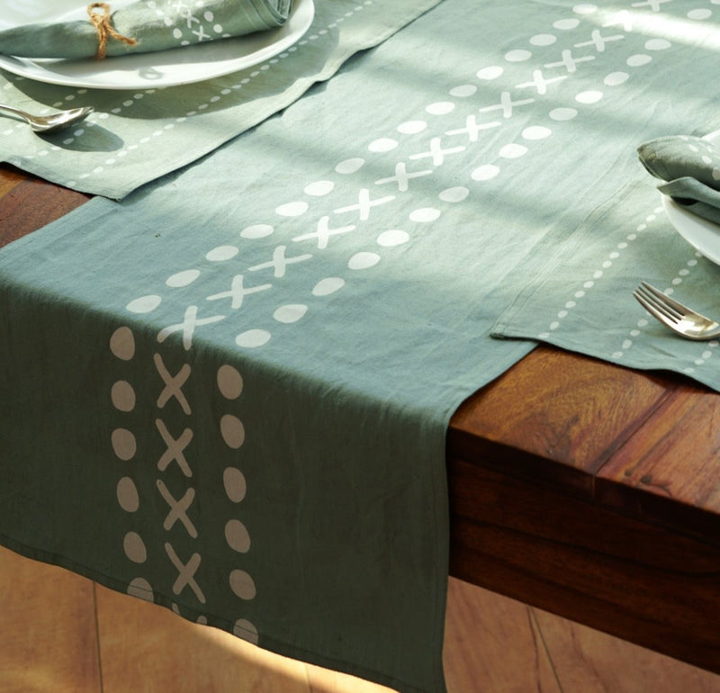 Buy Meethu - Mint Green Table Runner | Block Printed | Pure Hemp | Shop Verified Sustainable Table Linens on Brown Living™