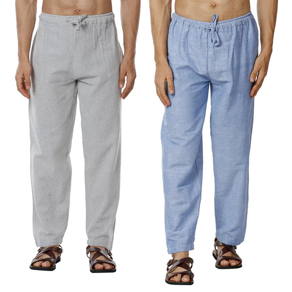 Buy Men's Pyjama Pack of 2 | Blue and Melange Grey | Fits Waist Sizes 28" to 36" | Shop Verified Sustainable Mens Pyjama on Brown Living™