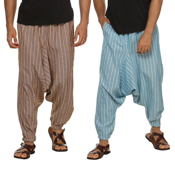 Buy Men's Harem Pants Pack of 2| Blue & Black Stripes | Fits Waist Size 28 to 36 inches | Shop Verified Sustainable Mens Pyjama on Brown Living™