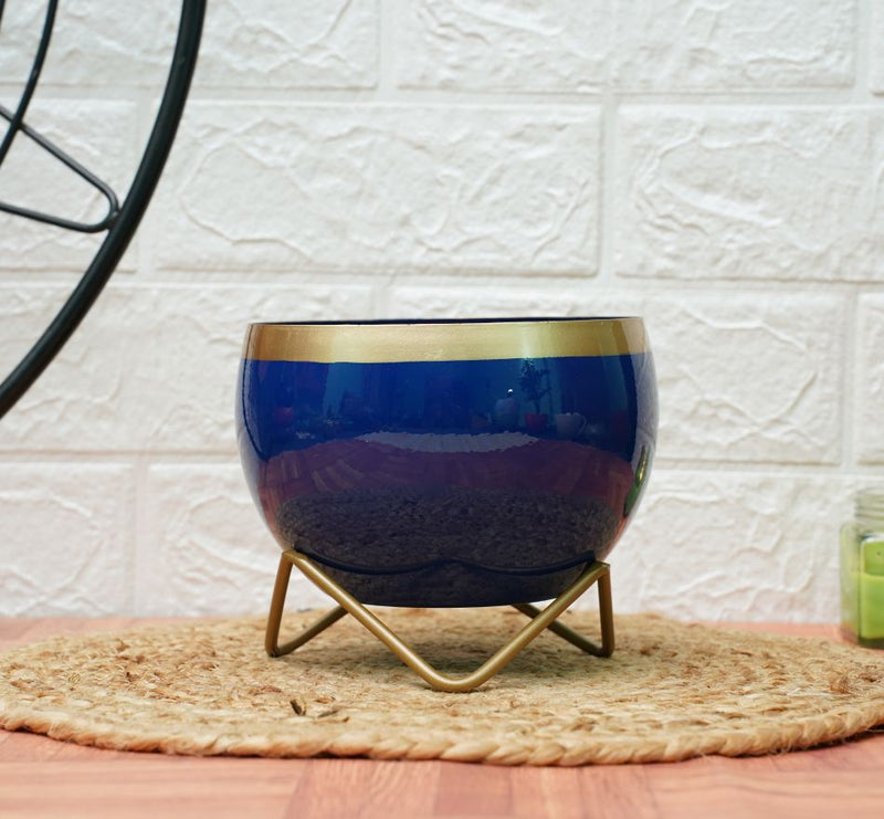 Buy Metal Planters For Living Room | Blue Golden | Shop Verified Sustainable Pots & Planters on Brown Living™