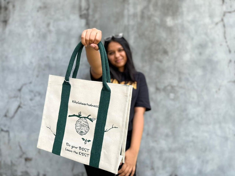 Mindful Canvas Tote Bag- Bee Print | Verified Sustainable Tote Bag on Brown Living™