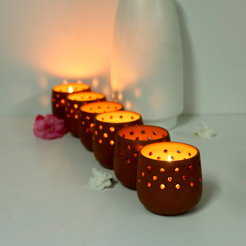 Buy Mini Natural Tea Light Holders- Set Of 6 with Free Soywax Candle | Shop Verified Sustainable Candles & Fragrances on Brown Living™