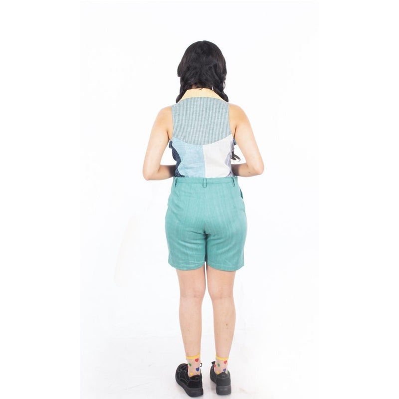 Buy Mojito Upcycled Teal Khadi Denim Shorts | Shop Verified Sustainable Womens Trousers on Brown Living™