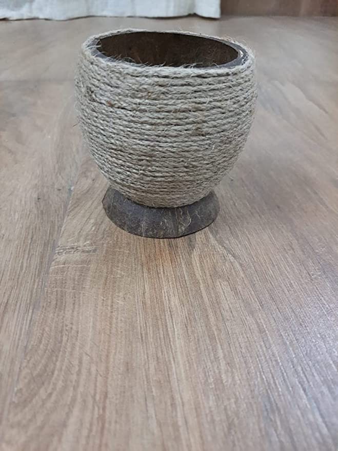 Buy Multipurpose holder made of coconut shell woven with Jute- Spoon holder | Planter | Penholder | Shop Verified Sustainable Desk Accessories on Brown Living™