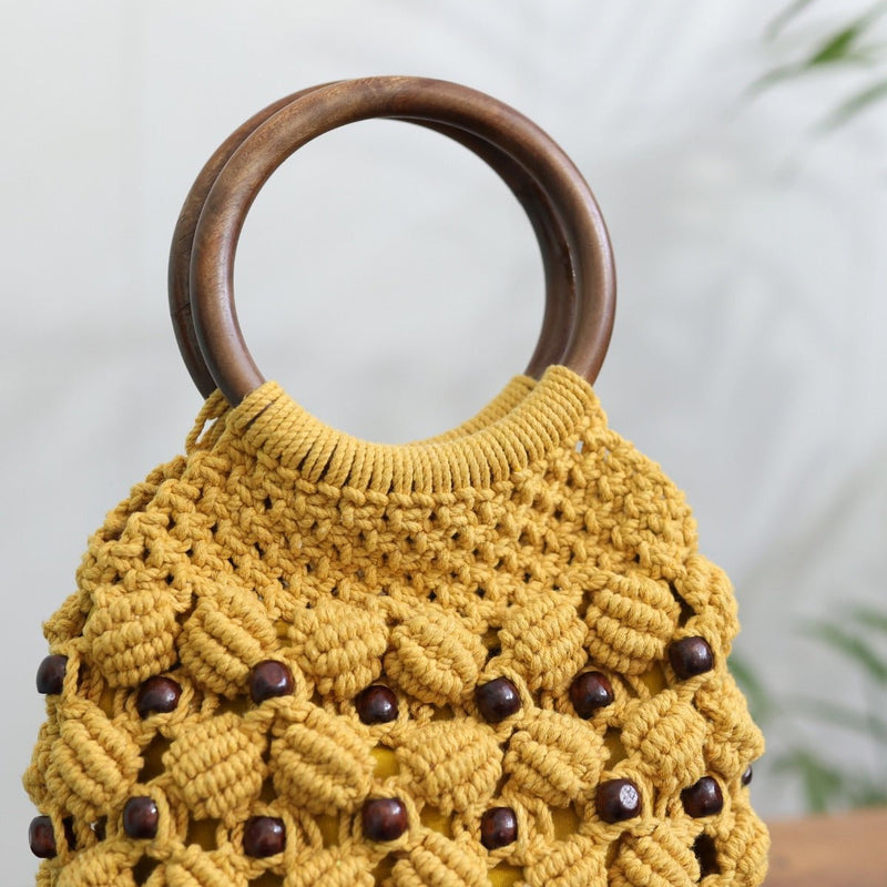 Musturd Yellow Ring Handmade Macrame Bag | Verified Sustainable Bags on Brown Living™