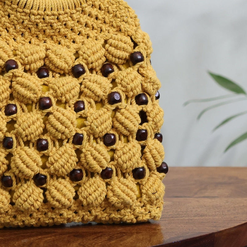 Musturd Yellow Ring Handmade Macrame Bag | Verified Sustainable Bags on Brown Living™