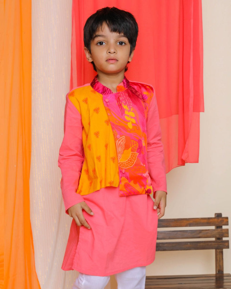 Buy Nargis Kurta-Jacket Set with Churidaar | Pink | Shop Verified Sustainable Kids Ethnic Sets on Brown Living™