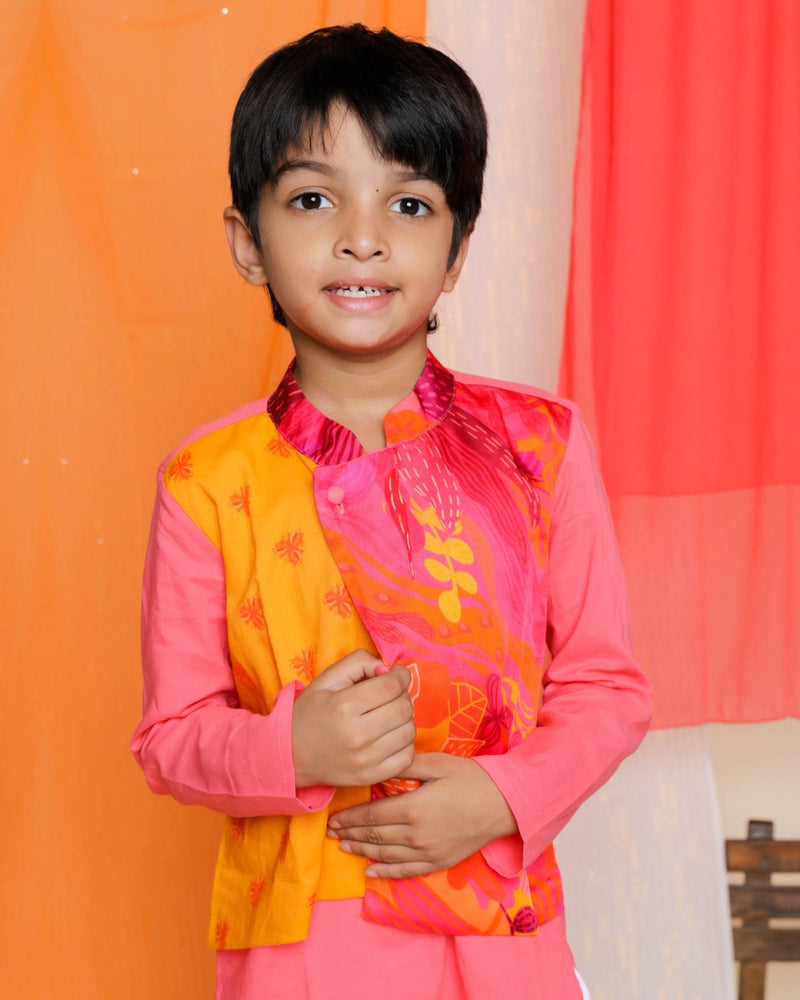 Buy Nargis Kurta-Jacket Set with Churidaar | Pink | Shop Verified Sustainable Kids Ethnic Sets on Brown Living™