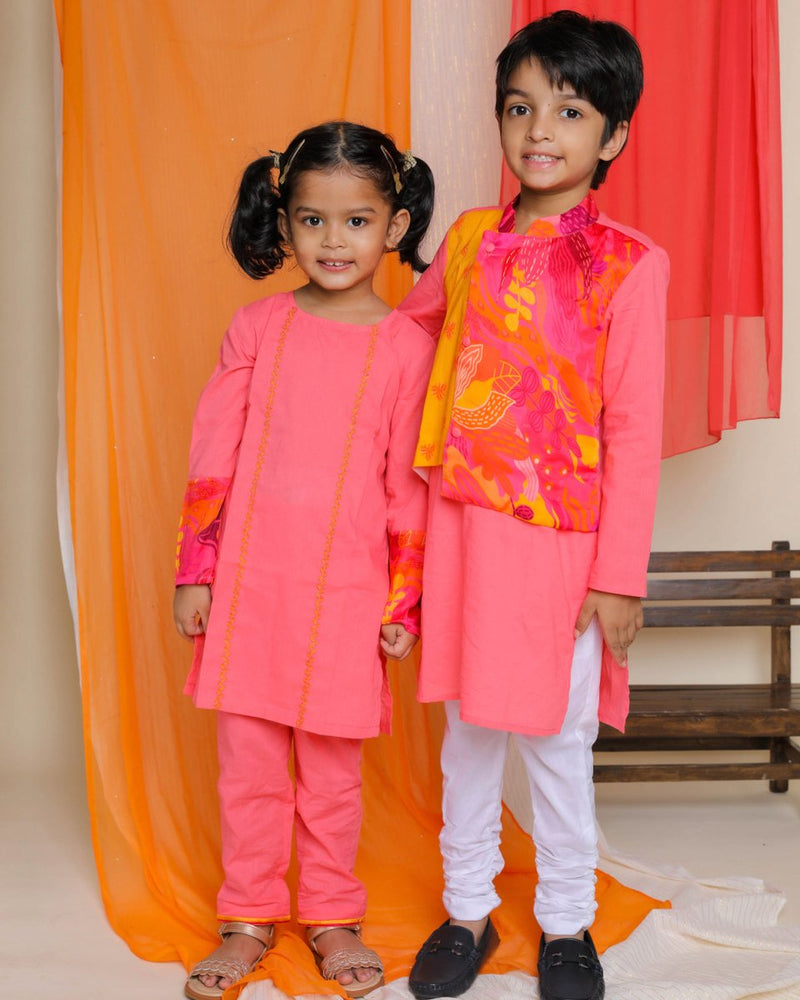 Buy Nargis Kurta Set | Pink | Shop Verified Sustainable Kids Ethnic Sets on Brown Living™