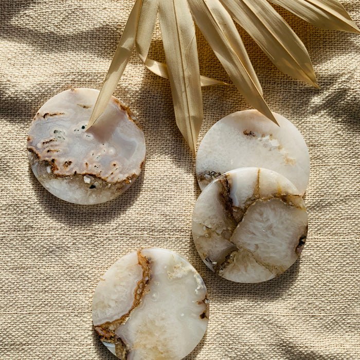 Buy Natural Agate Round Coaster | Set of 4 | Shop Verified Sustainable Table Decor on Brown Living™