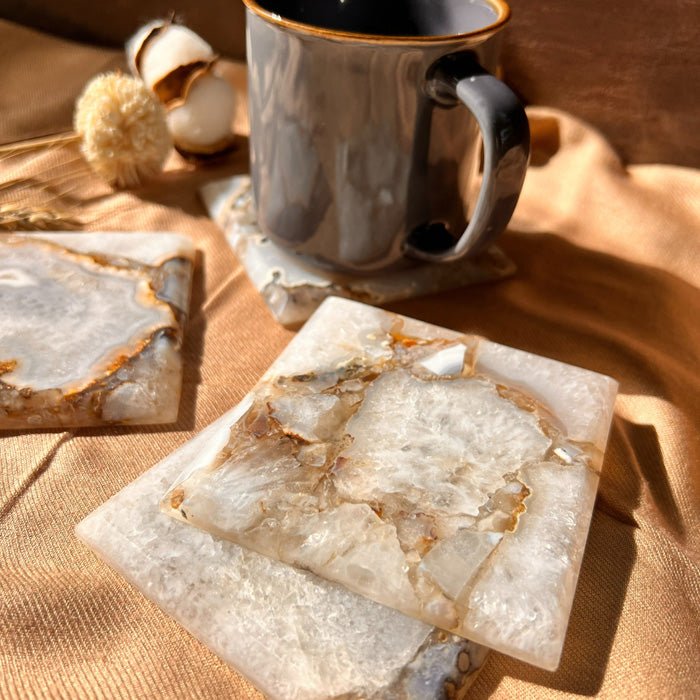 Buy Natural Agate Square Coaster | Set of 4 | Shop Verified Sustainable Table Decor on Brown Living™